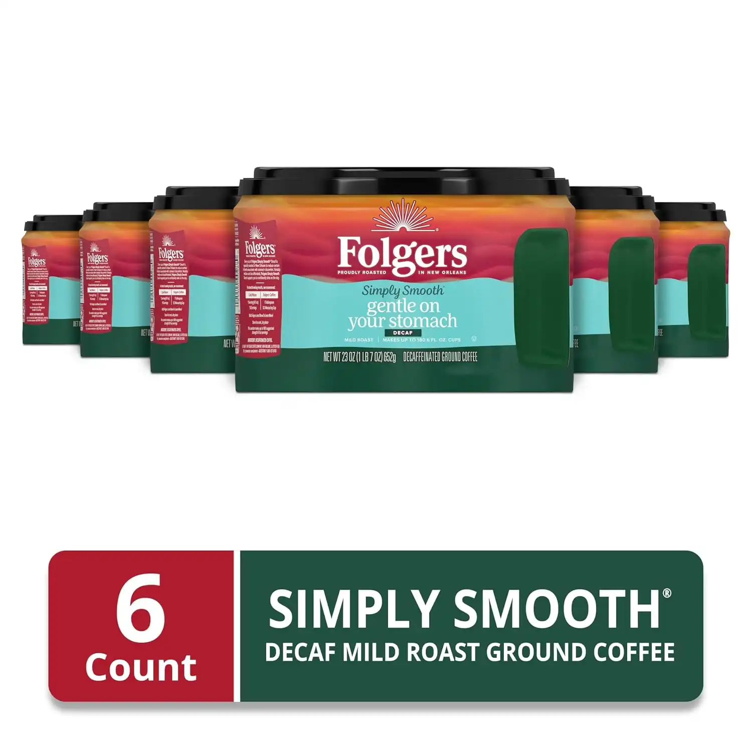 Alternative view of Folgers Simply Smooth Decaf Ground Coffee, 23 Oz. Canister (Pack of 6)