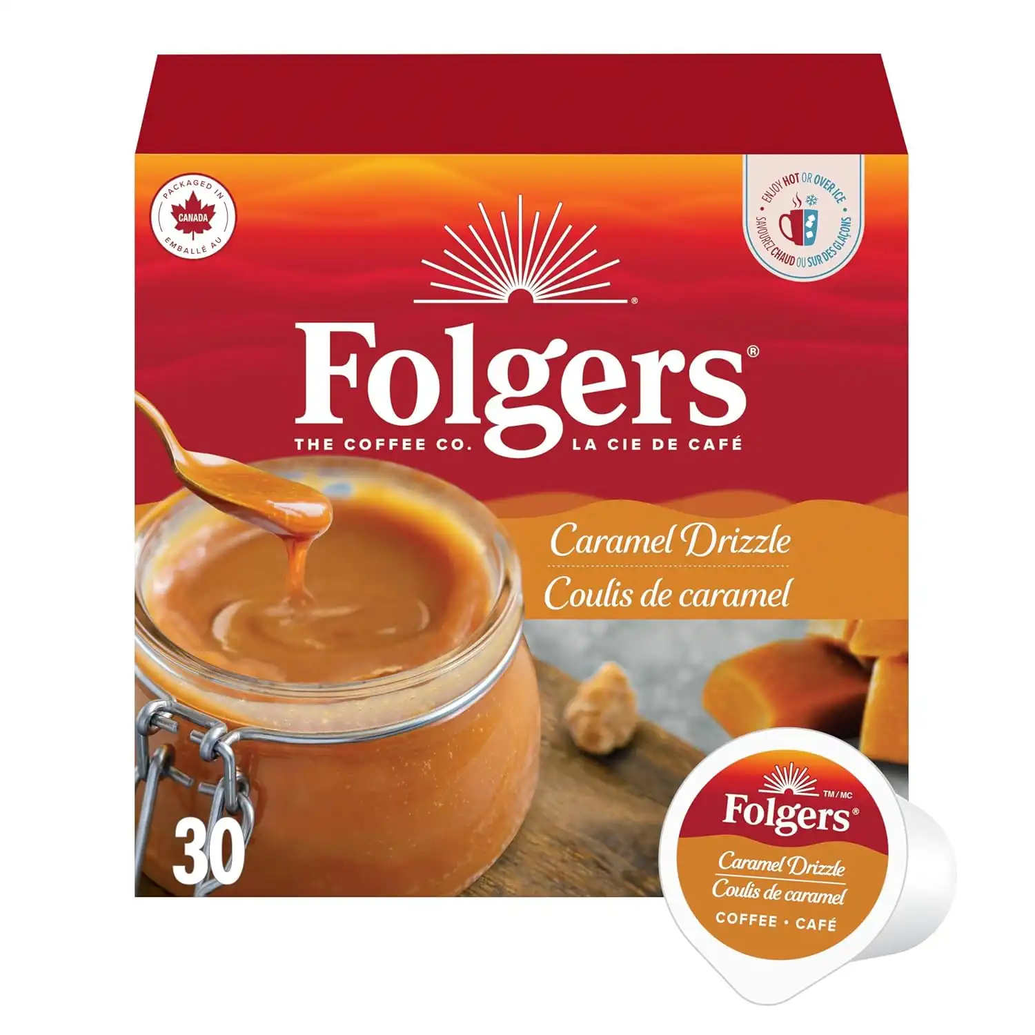 Folgers Caramel Drizzle Flavoured Coffee, Single-Serve K-Cup Pods For Keurig Coffee Makers, 30 Count