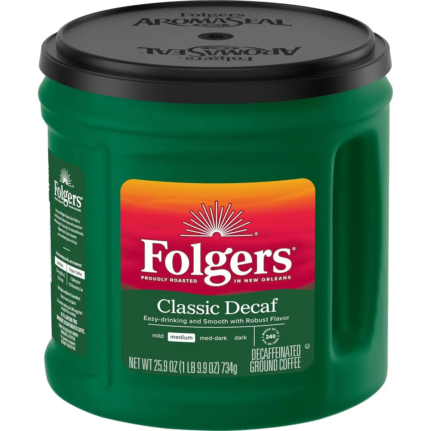 Folgers Classic Decaf Ground Coffee, Medium Roast, 25.9-Ounce Canister