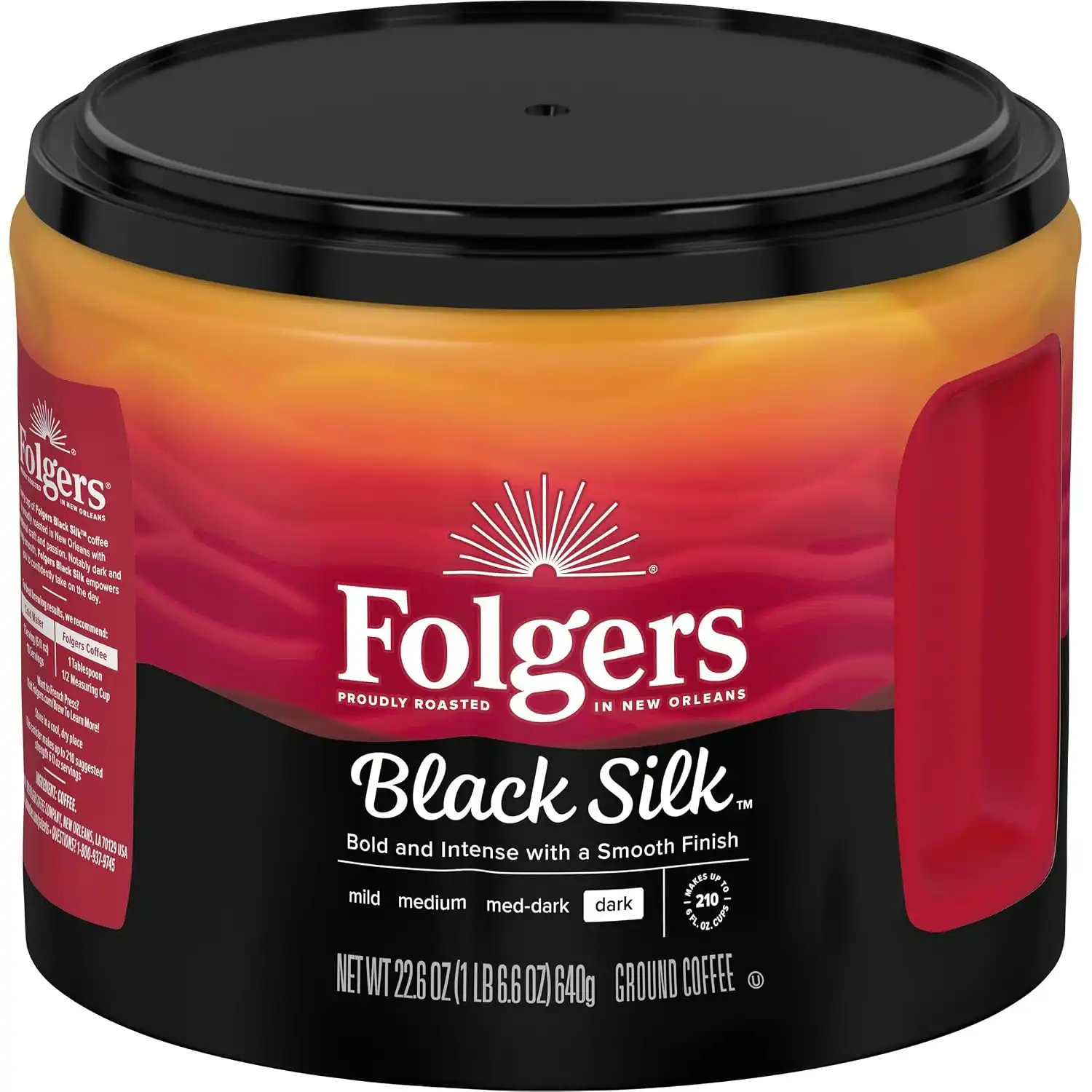 Folgers Black Silk Ground Coffee, Dark Roast, 22.6 Oz. Canister