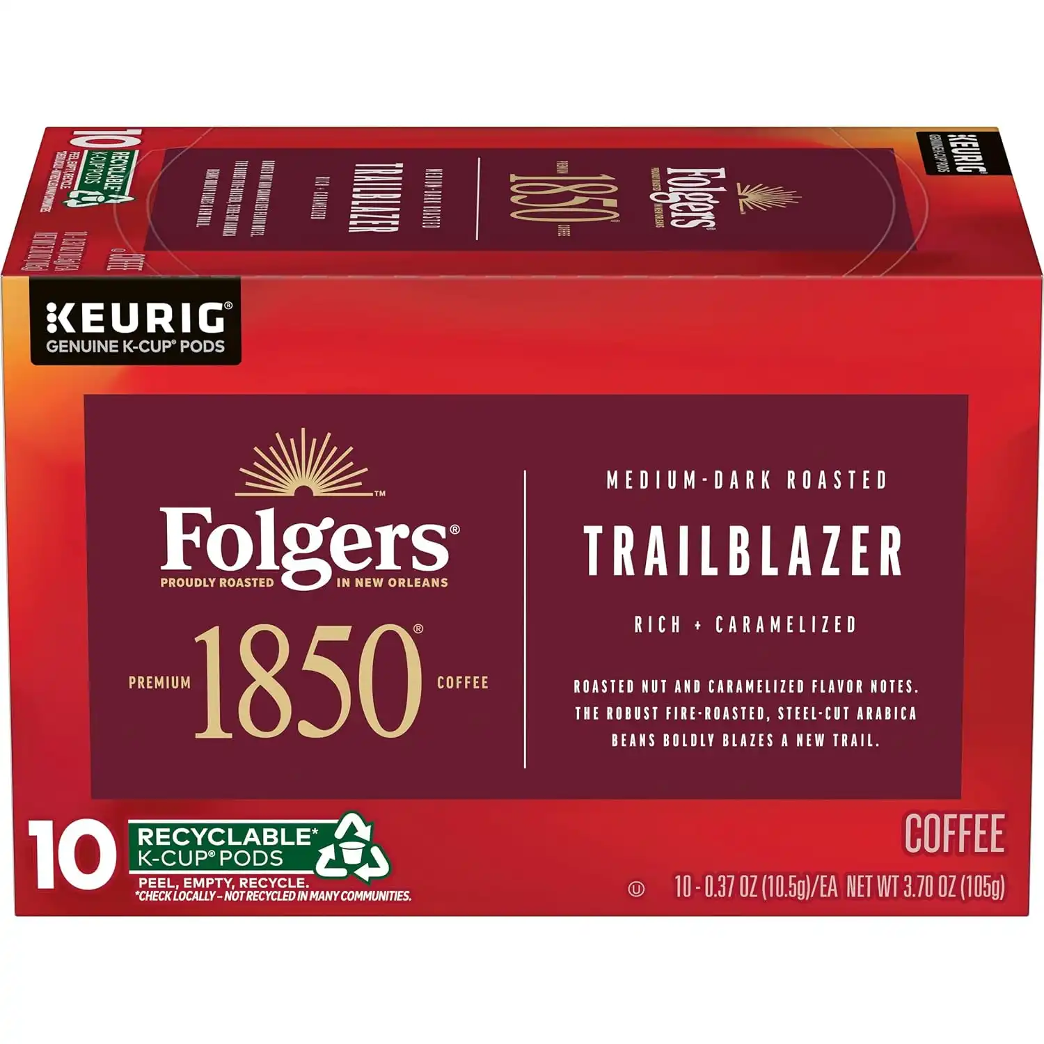 Folgers 1850 Trailblazer Coffee, Keurig K-Cup Pods, 10 Count