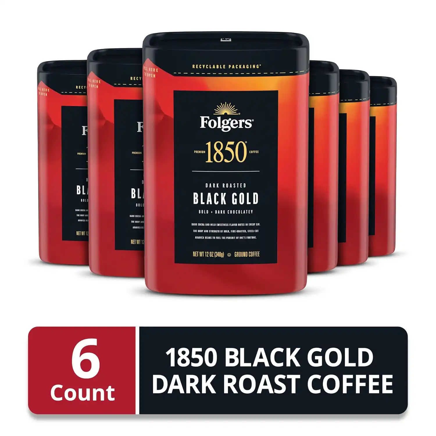 Alternative view of Folgers 1850 Black Gold Dark Roast Ground Coffee, 12 Ounce (Pack of 6)