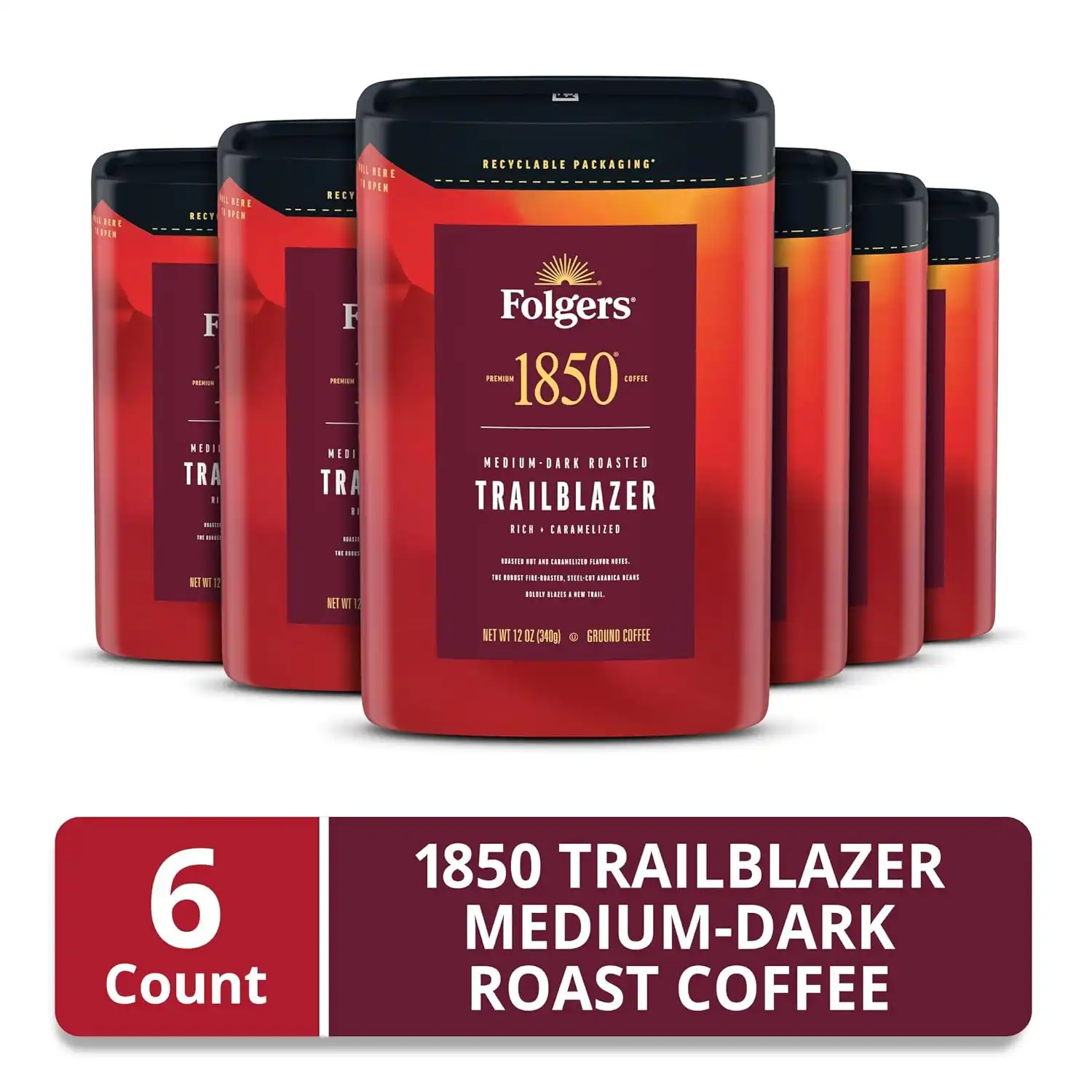 Alternative view of Folgers 1850 Trailblazer Ground Coffee, 6 Canisters