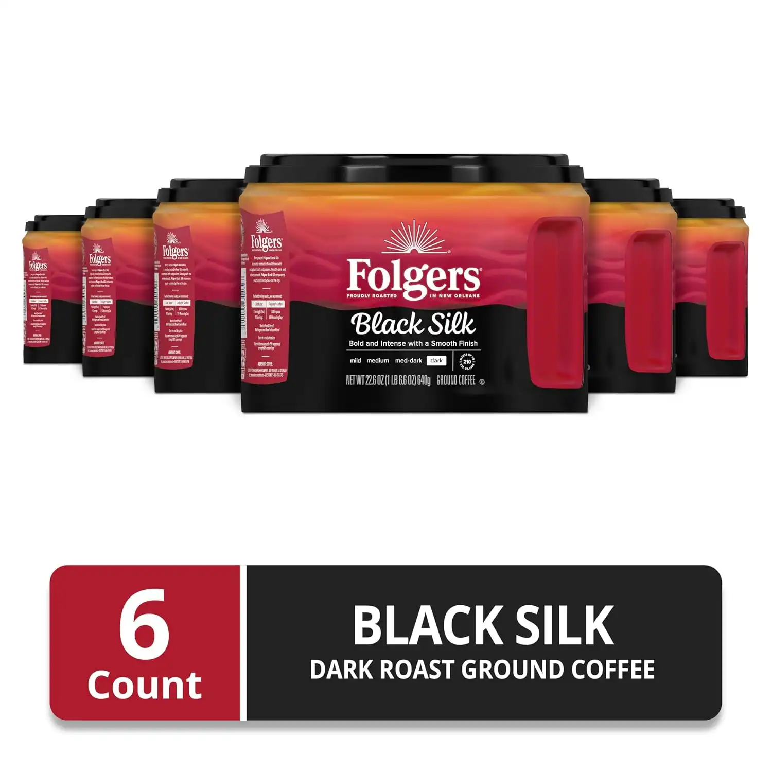 Alternative view of Folgers Black Silk Ground Coffee, Dark Roast, 22.6 Oz. Canister (Pack of 6)