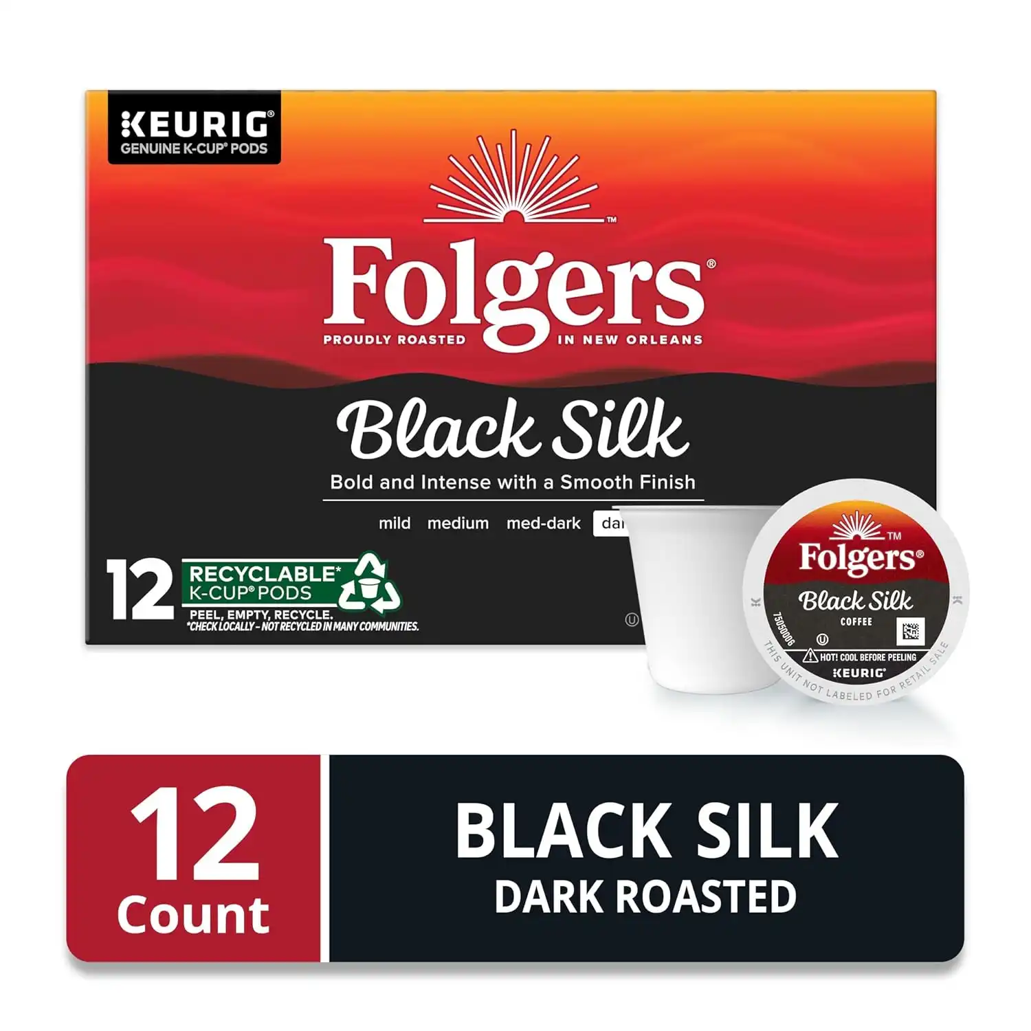Alternative view of Folgers Black Silk, Dark Roast Coffee, Keurig K-Cups, 12 Count Box