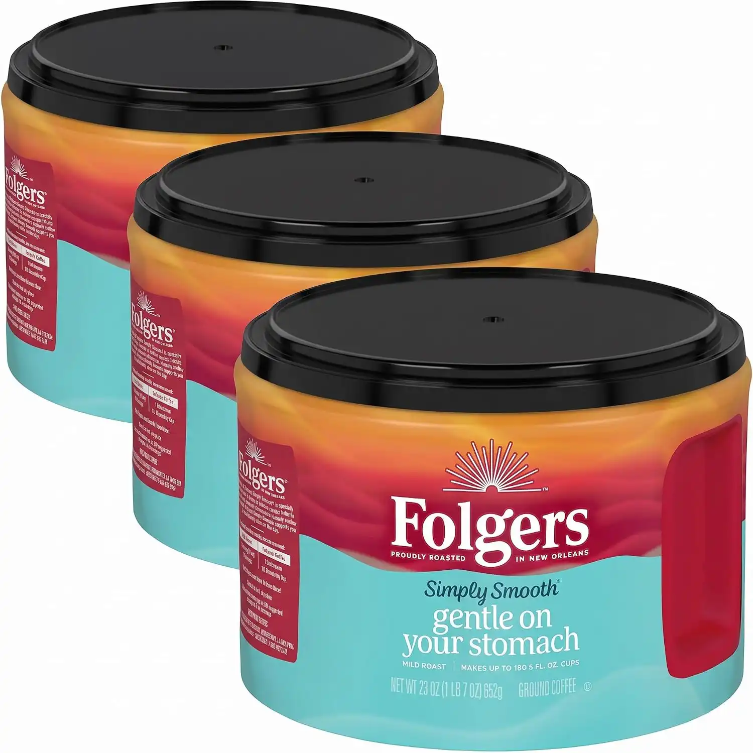 Folgers Simply Smooth Ground Coffee, Mild Roast, 23 Ounce Canister (Pack of 3)