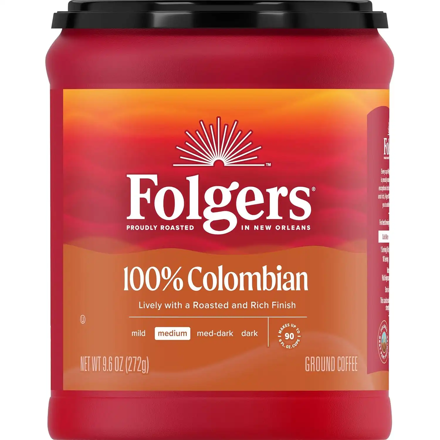 Folgers 100% Colombian Coffee, Medium Roast Ground Coffee, 9.6 Ounce Canister
