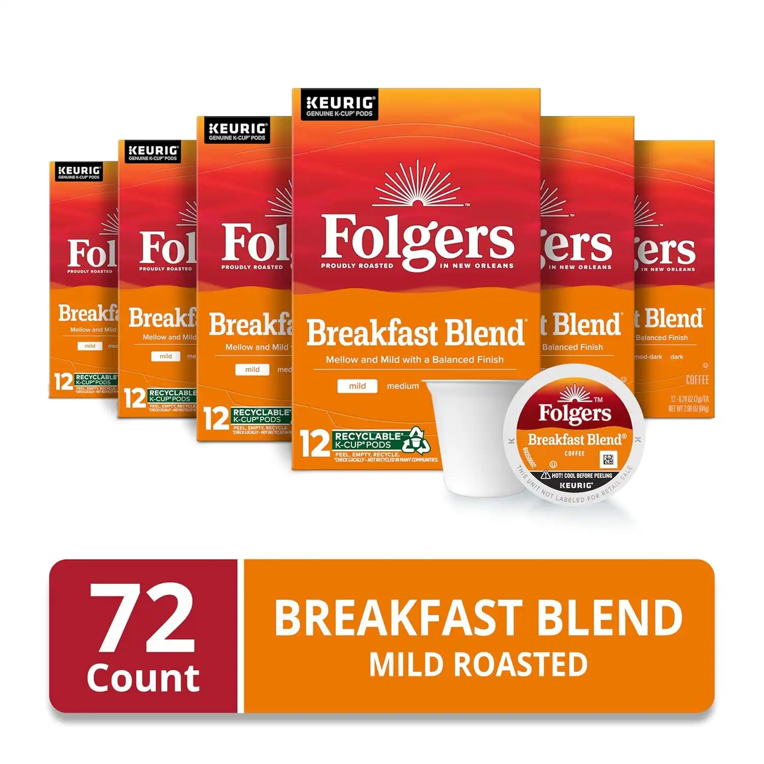 Alternative view of Folgers Breakfast Blend Coffee, Mild Roast, Keurig K-Cup Pods, 72 Count