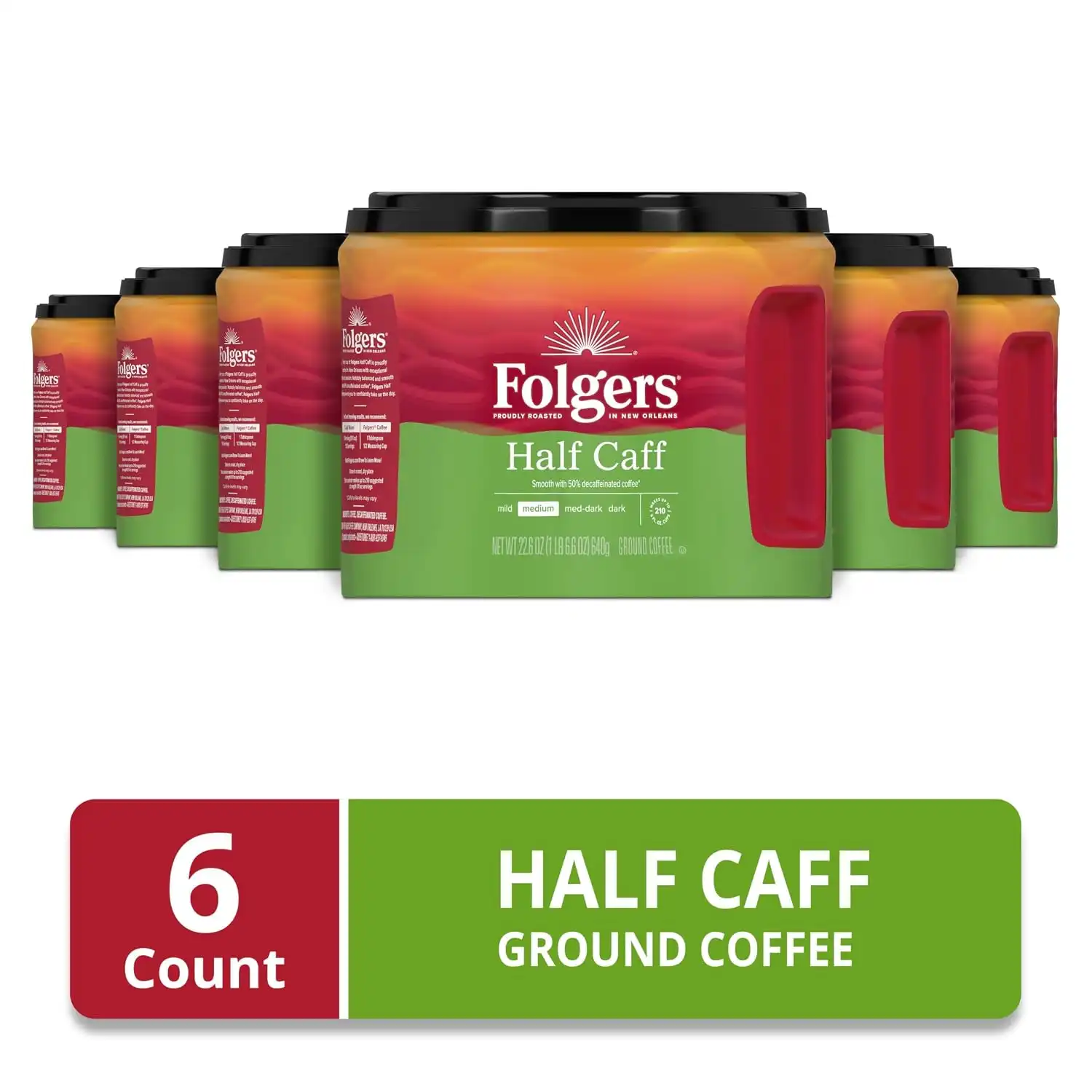Alternative view of Folgers Half Caff Medium Roast Coffee, 22.6 Oz. Canister (Pack of 6)