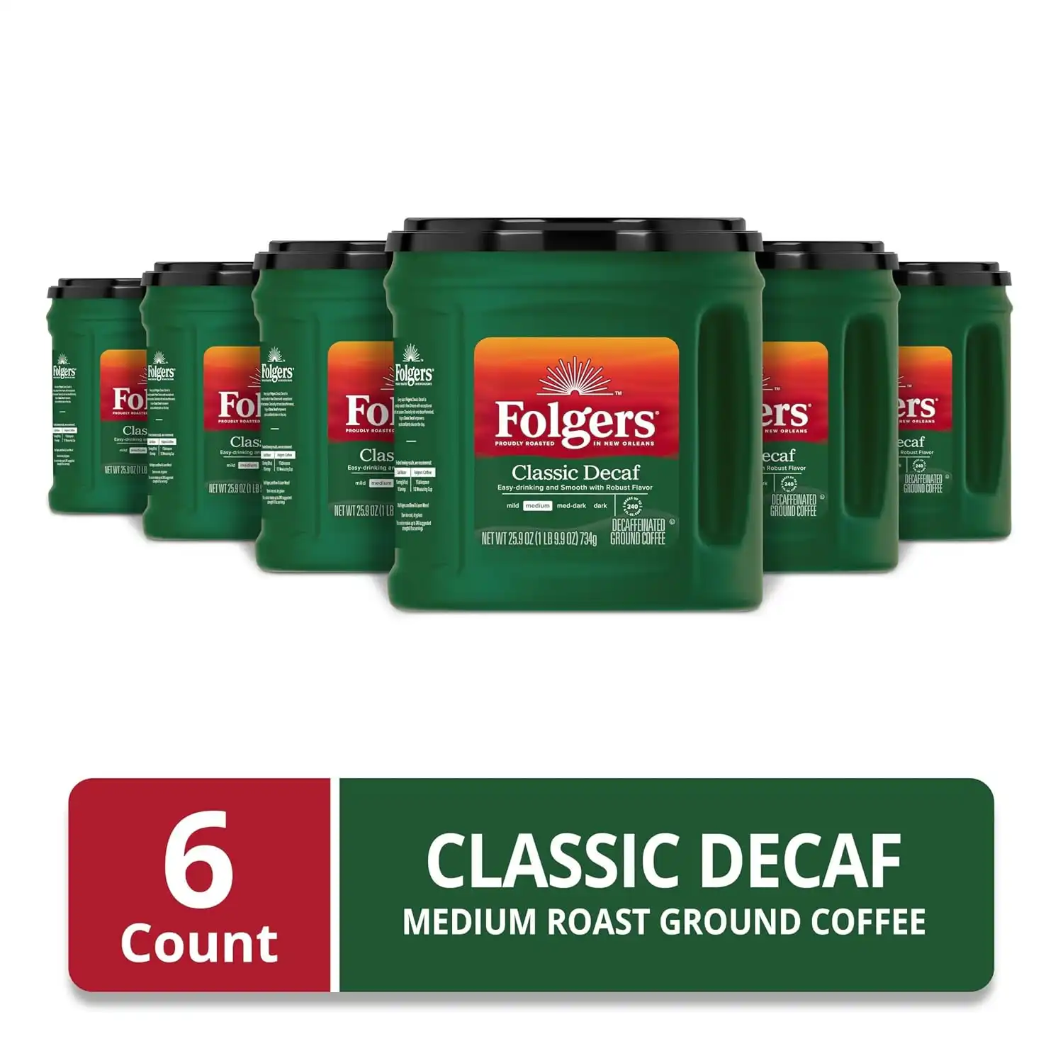 Alternative view of Folgers Classic Decaf Ground Coffee, Medium Roast, 6 Canisters